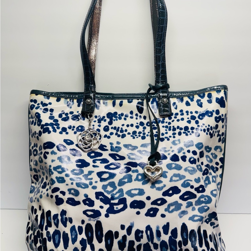 Brighton Leopard Print Blue and White Tote Canvas Coated Tote
